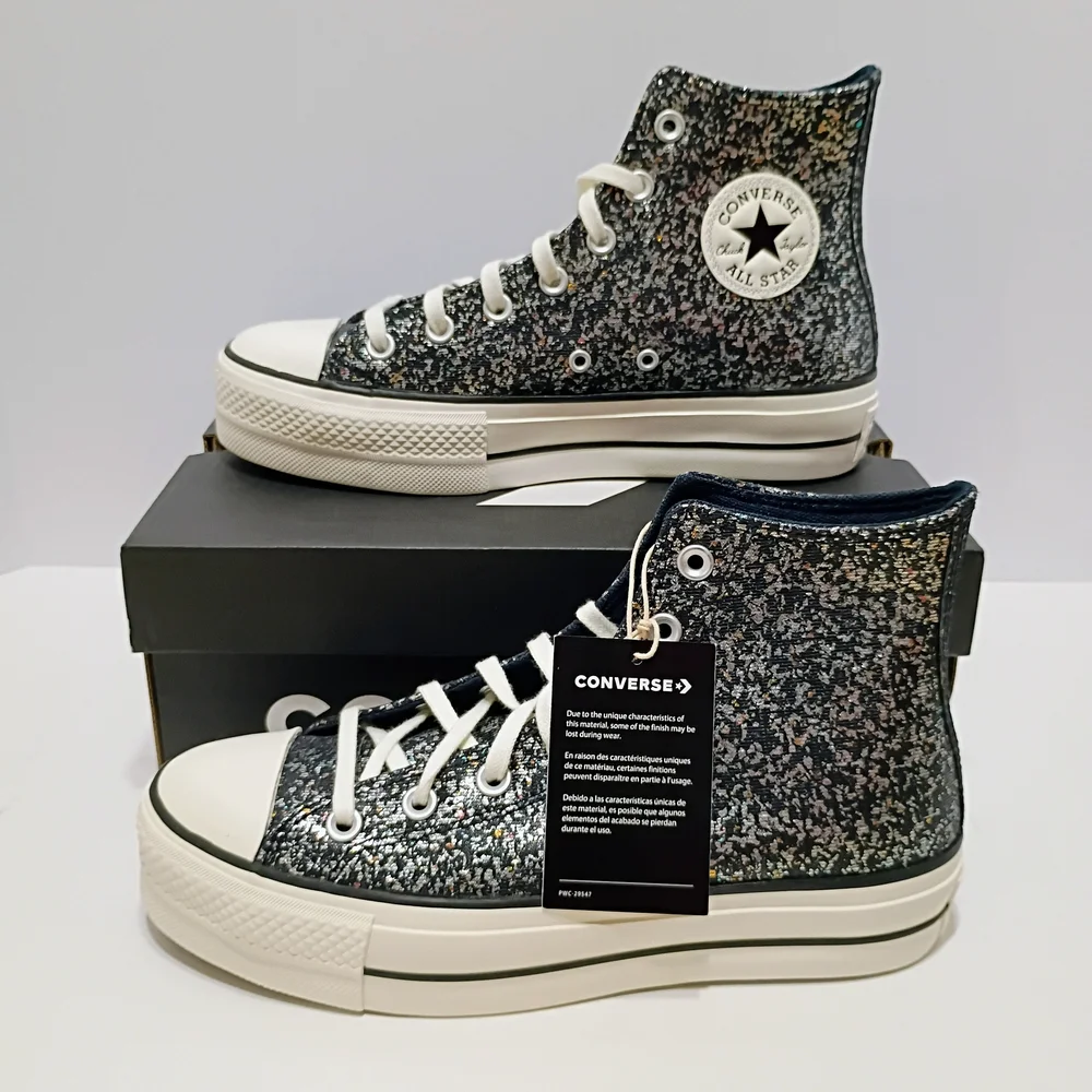 Converse CT All Star Into The Void Black Glitter Lift Platform Sneakers - Picture 2 of 9